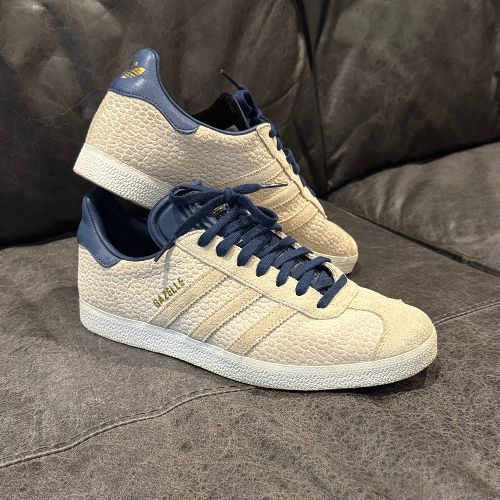 Adidas Cream and Blue Gazelle suede sneakers